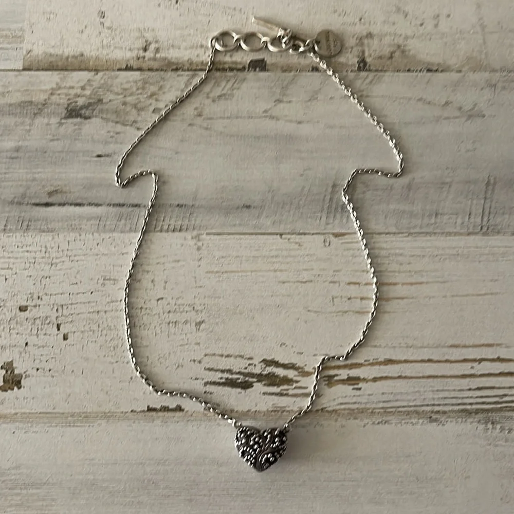 Lois Hill Sterling Silver Granulated Filigree Puffed Heart Necklace 925